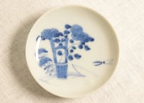 明治前期染付生け花図小皿②　薄め