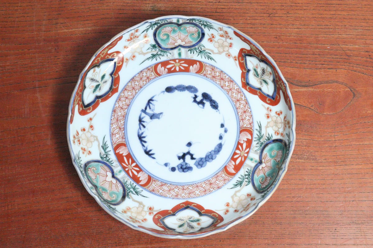 江戸中期色絵竹梅と菫図7寸皿② やや深め | 吉祥寺PukuPuku