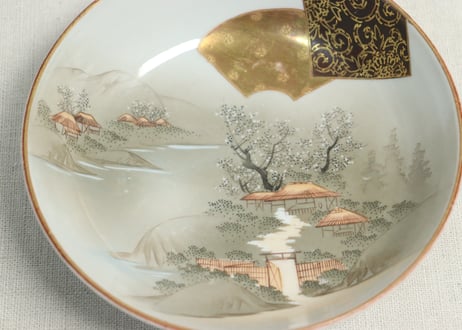 明治前期九谷焼色絵家風景図通り物なます皿