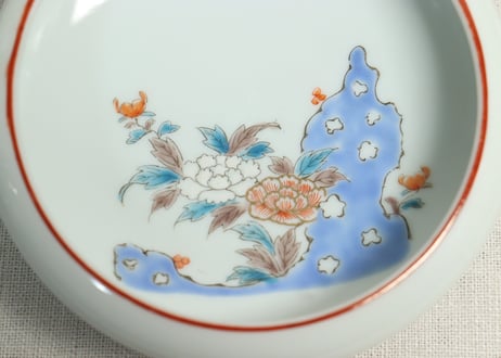 大正～昭和戦前色絵岩に牡丹図縁丸小鉢