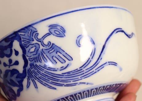 明治前期紙刷桐と鳳凰図蒸茶碗