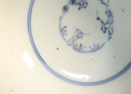 江戸後期染付菊と蝙蝠図飯茶碗