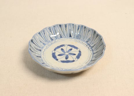 江戸幕末染付よろけ文図小なます皿　フリモノ