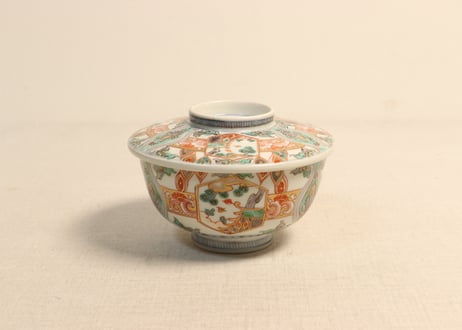 明治前期色絵松と牡丹図蒸茶碗①