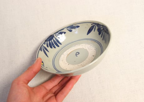 江戸幕末瀬戸くらわんか染付花図なます皿　窯傷