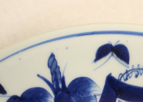 江戸幕末染付芭蕉と朝顔図尺皿