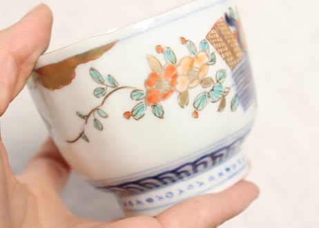 明治前期色絵春蘭と椿図通り物向付