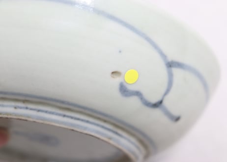 江戸中期染付扇面と巾着図くらわんかなます皿②濃いめ,フリモノ,窯傷