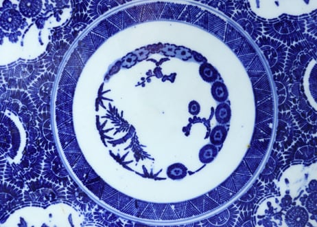 明治前期紙刷四方に菊と牡丹図②薄め