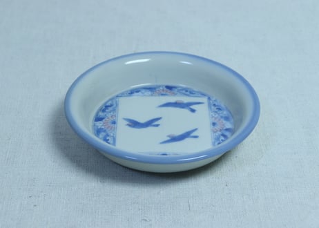 明治後期～大正銅判菊と鳥三羽図小皿