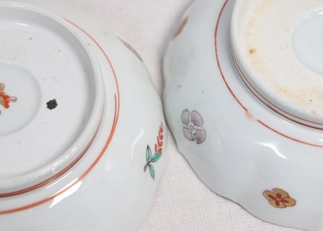 明治前期色絵網手に鶴と梅に鶯図通り物なます皿