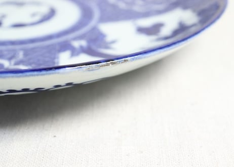 明治前期紙刷松と牡丹図尺皿 ムシクイ
