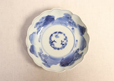 江戸中期染付松と山図なます皿① フリモノ