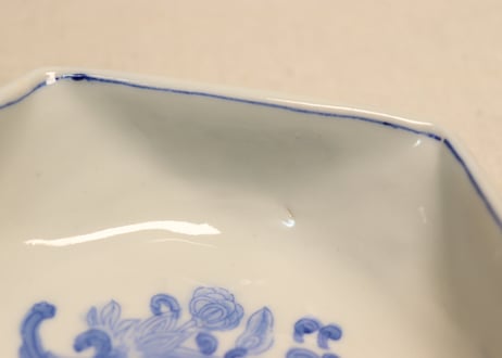 明治後期~大正銅判花図面取り五角小鉢