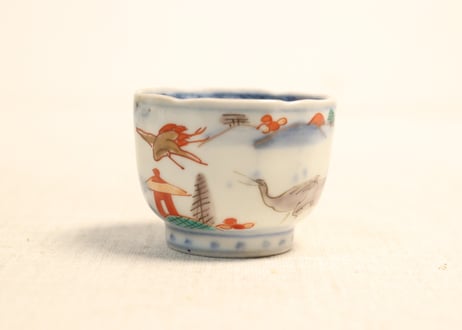 明治前期色絵山水と鶴図小向付