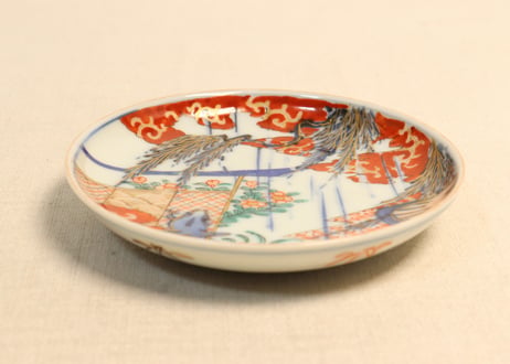 明治前期色絵柳に蛙図小皿