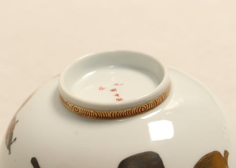 明治前期九谷焼色絵高砂図飯茶碗②蓋ノミホツ,高台ホツ