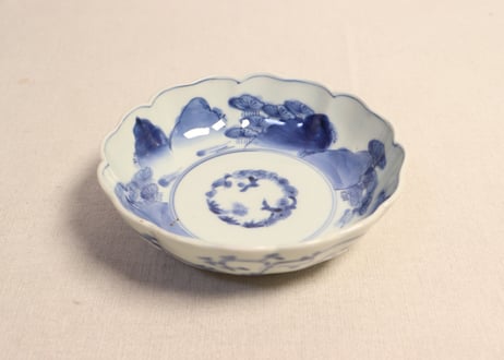 江戸中期染付松と山図なます皿① フリモノ