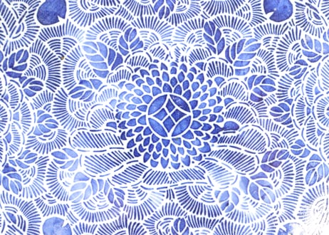 明治前期紙刷牡丹図角皿