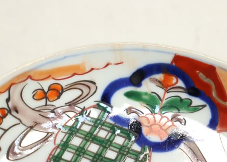 明治前期色絵牡丹と梅図6寸皿②窯傷