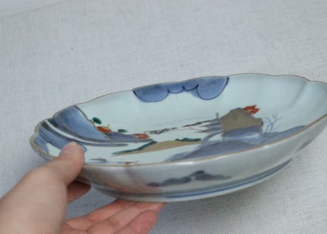江戸中期色絵山水図7寸皿➁　釉剥げ
