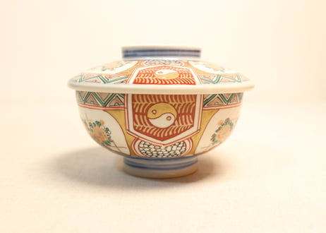 明治前期色絵三方菊図蒸茶碗