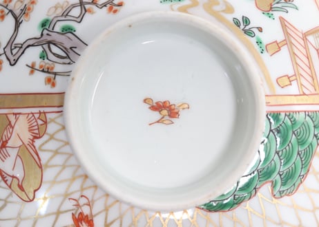 明治前期色絵網手に鶴と梅に鶯図通り物蒸茶碗①