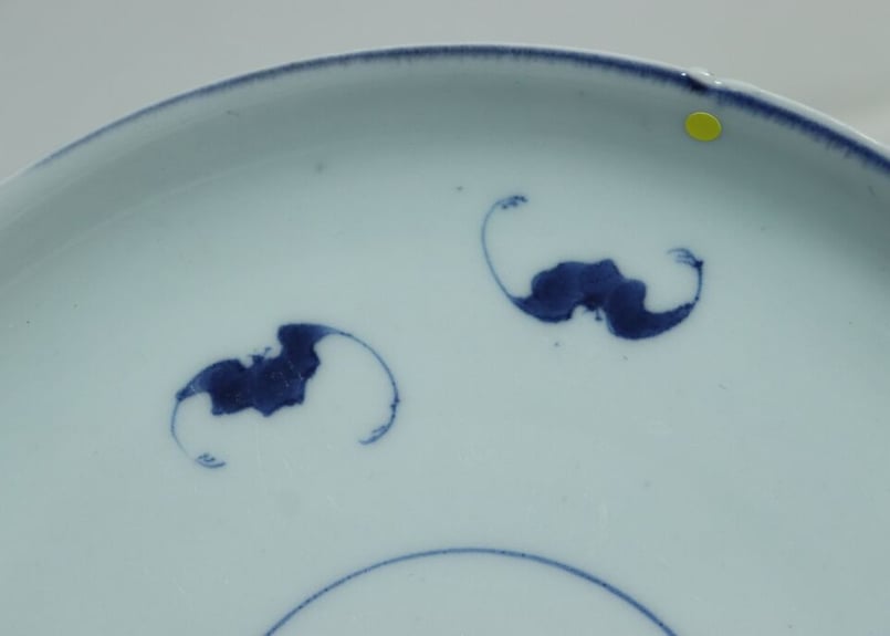 古伊万里　染付　墨弾き　撫子に蝙蝠の図 ５寸半皿　５客　252AS-CAx 古伊万里染付墨弾き撫子に蝙蝠の図 5寸半皿5客252AS-CAx