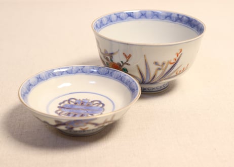 明治前期色絵四君子図通り物飯茶碗 ノミホツ