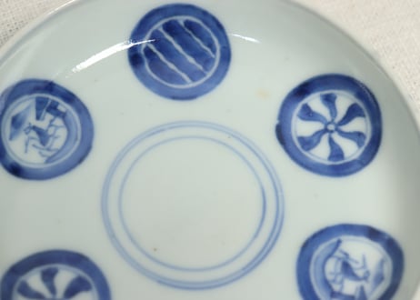 江戸幕末染付六方に丸文小皿①