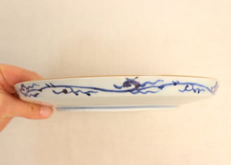 江戸幕末染付金彩山水と漢詩図7寸皿