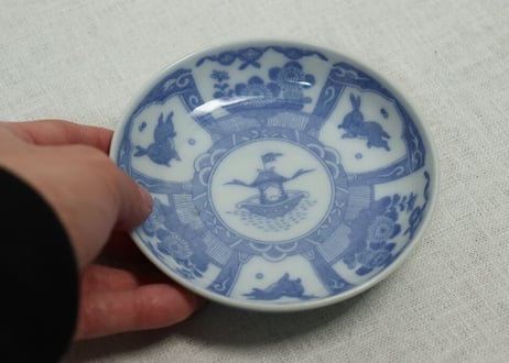 明治後期~大正銅判船と兎図小皿