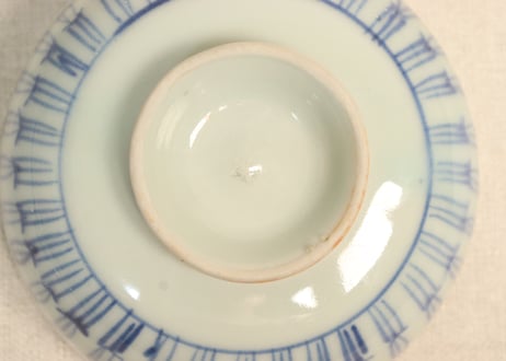 江戸中期染付木賊文蓋茶碗 蓋シミ