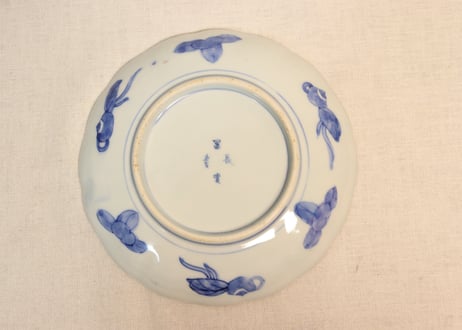 明治前期色絵三方竹梅図7寸皿　色擦れ