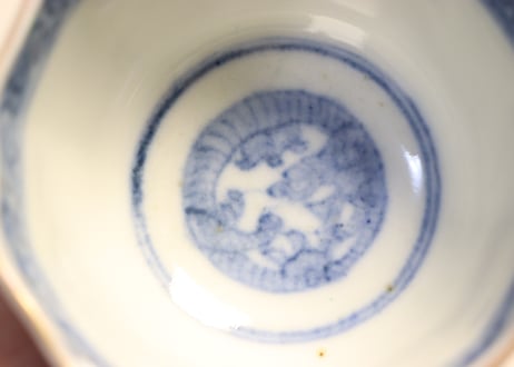 明治前期色絵軍配と鶴松図通り物向付