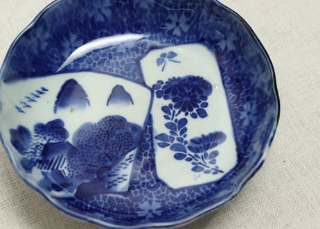 明治前期紙刷菊と山水図なます皿