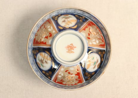 明治前期色絵牡丹と松図蓋茶碗