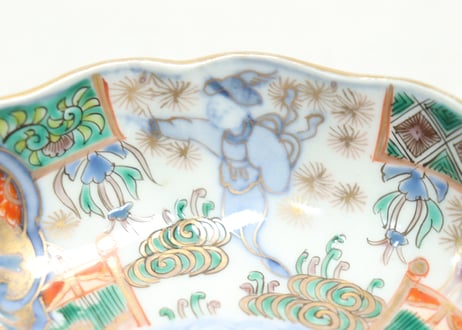 明治前期色絵獅子牡丹と人物図通り物なます皿