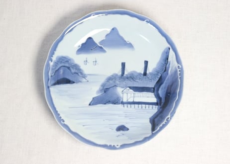江戸幕末染付山水図尺皿