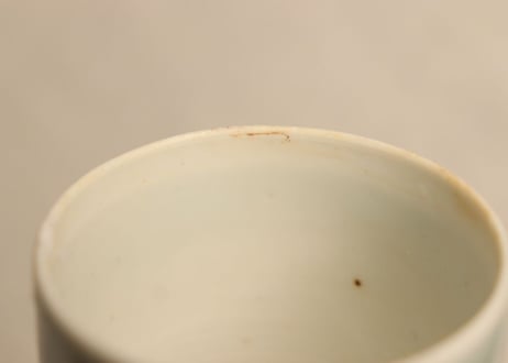江戸幕末染付蝶と草花図火入れ,灰吹きセット 灰吹き小ホツ,ニュウ