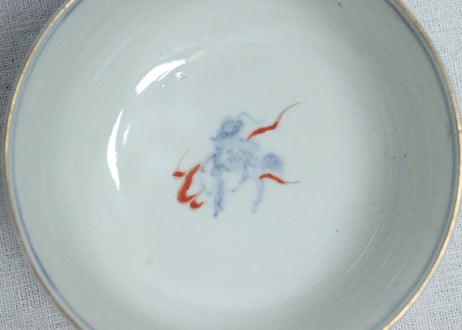明治前期色絵山水と花鳥図蒸茶碗
