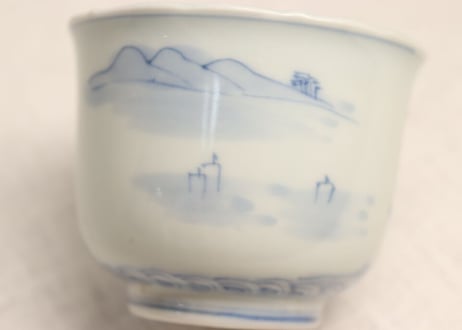 明治後期~大正染付山水図輪花向付