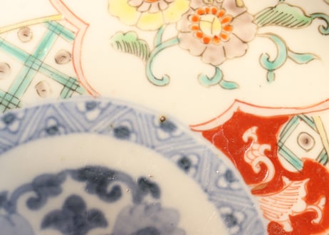 明治前期色絵獅子牡丹と草花図6寸鉢