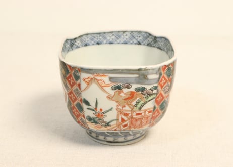 明治前期色絵富士と鷹に兜図角向付 ５客組