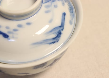 大正～昭和戦前染付山水図蓋茶碗