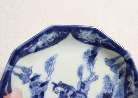 江戸後期染付馬上人物図十角小皿