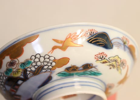 明治前期色絵山水図通り物飯茶碗①