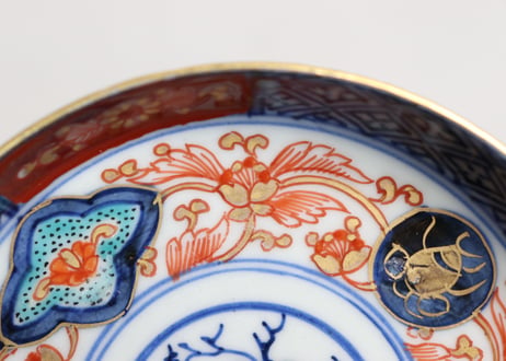 明治前期色絵鳥に宝珠と花図縁立小皿