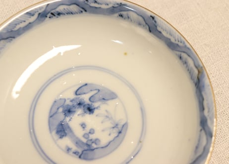 明治前期色絵松鶴図通り物飯茶碗
