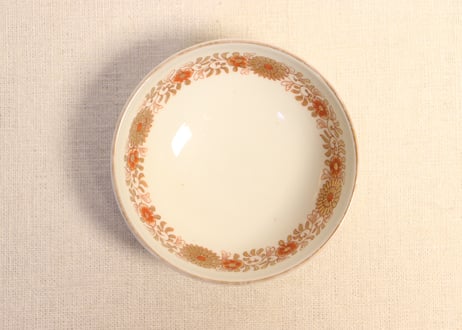 明治前期色絵菊に唐草と野菜図輪茶碗 5客組